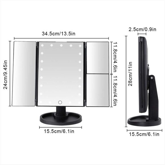 Tri-Fold Lighted Vanity Makeup Mirror 22 LED Touch Dimmable 1X 2X 3X Magnifying - Picture 15 of 15